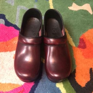 Deep red leather Dansko clogs